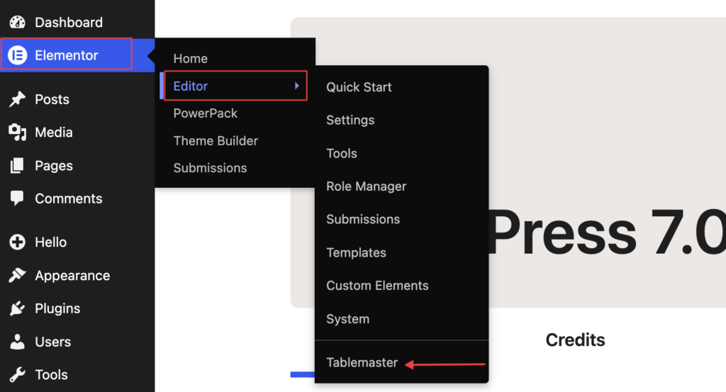 tablemaster settings page